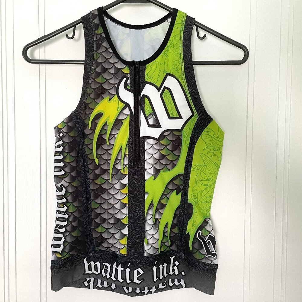 Worn Once Wattie Ink Tri Top Women's Small Half Zip Triathlon Dragon Sleeveless